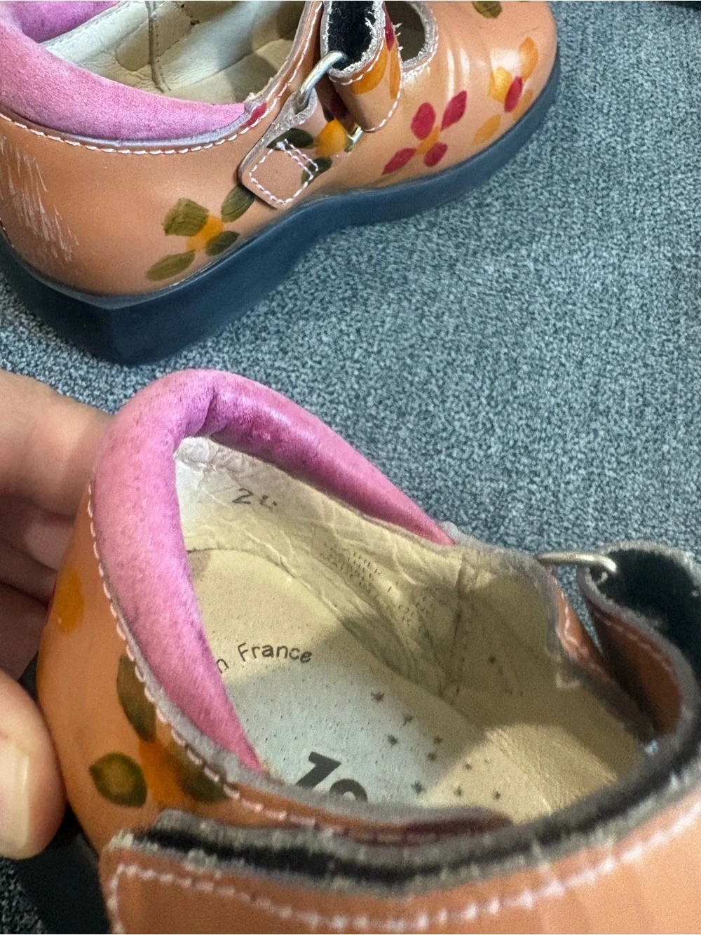 Girls' Peach Floral Mary Jane Dress Shoes with Strap